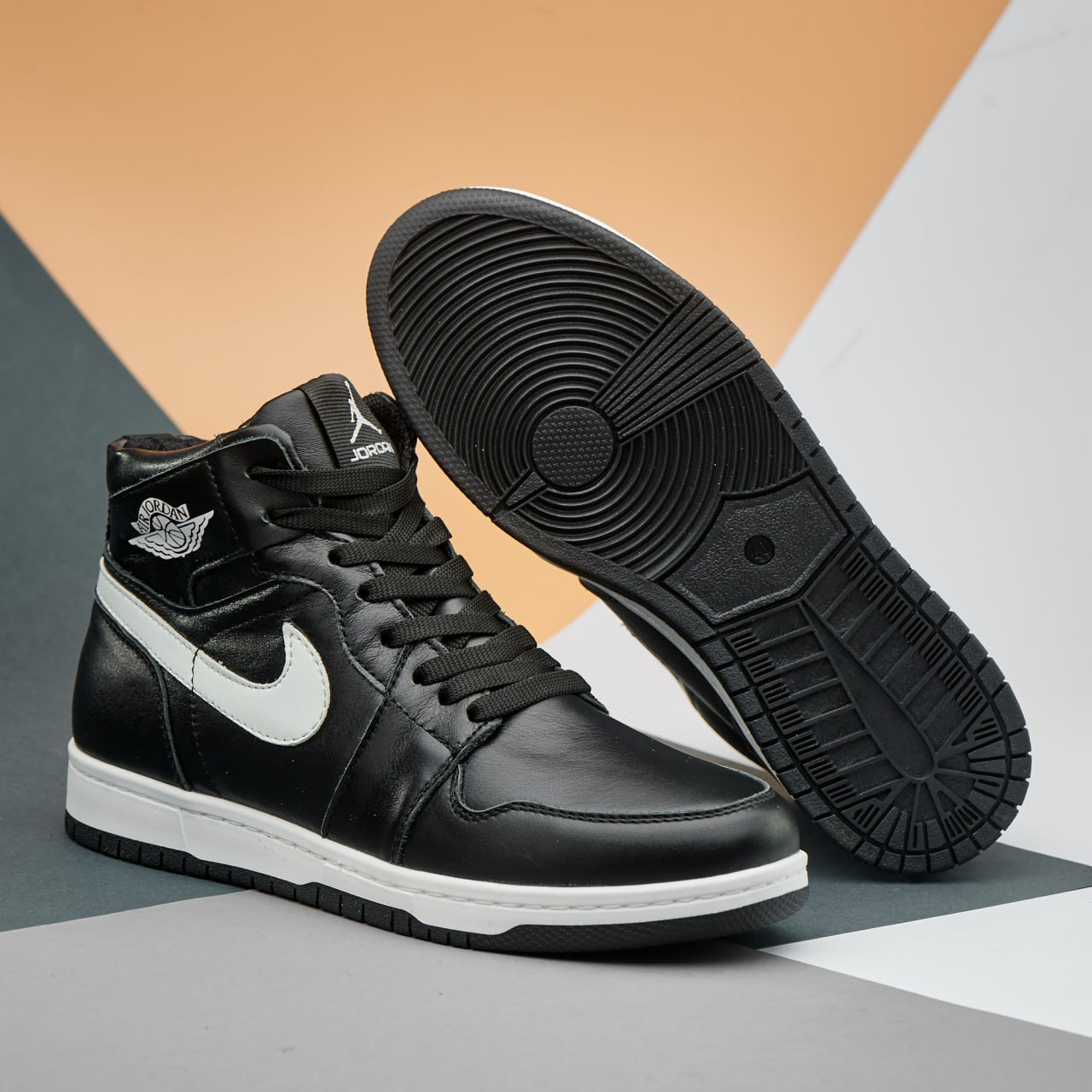 Подростковые зимние кожаные кроссовки Nike Air Black (Харьков)