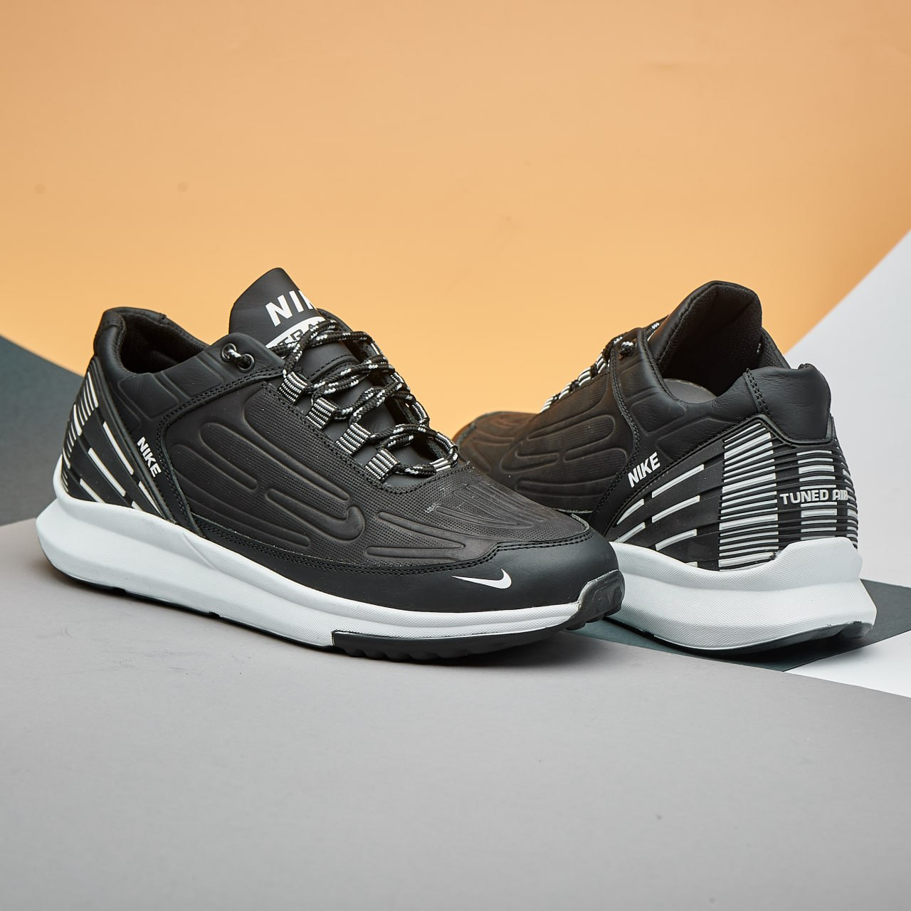 Чоловічі шкіряні кросівки Air Tuned Max Black N-7 (Харків)