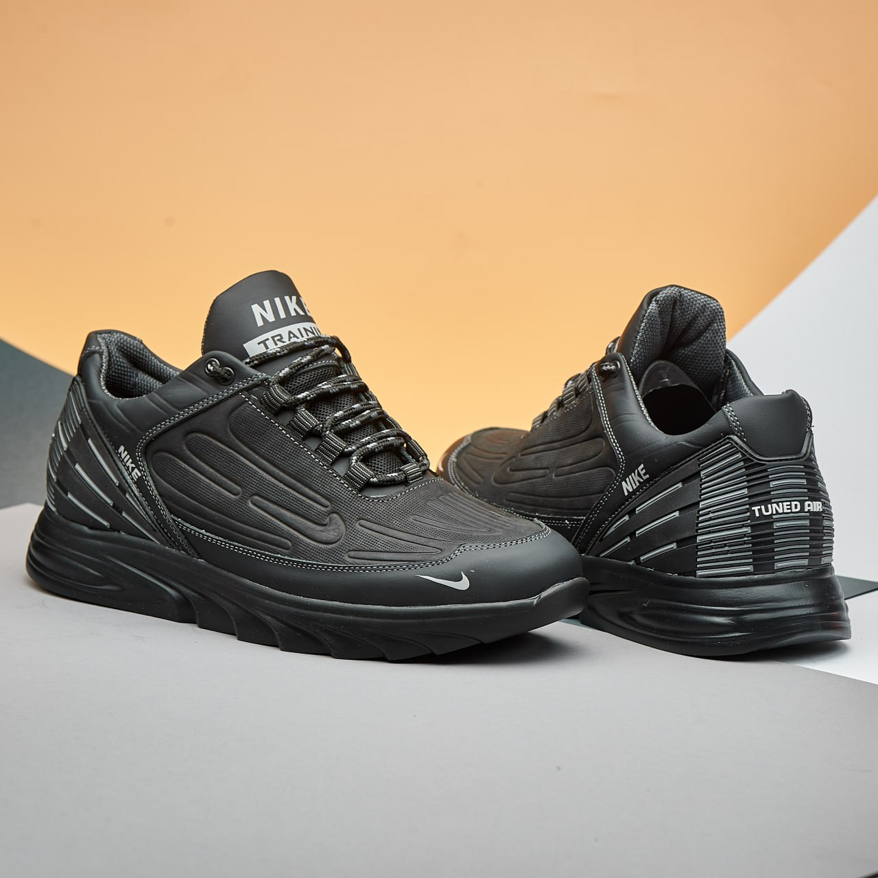 Чоловічі шкіряні кросівки Air Tuned Max Black N-74 (Харків)