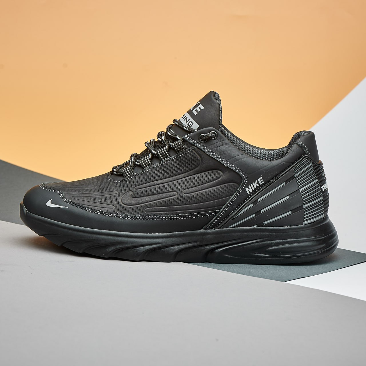 Чоловічі шкіряні кросівки Air Tuned Max Black N-74 (Харків)